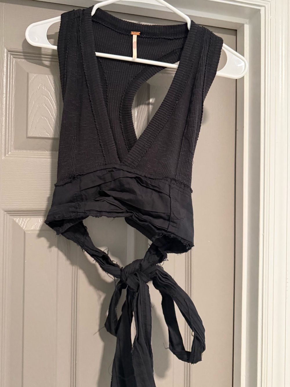 Free People Black Tie-Back V-Neck Crop Top